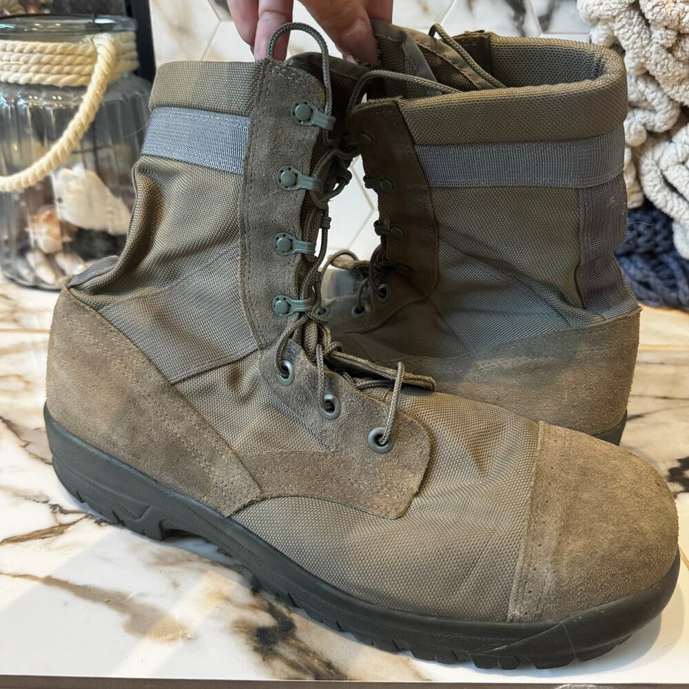 Combat Boots Mens 13 Sage Green Suede Military Steel Toe Lace Up Outdoors Chores